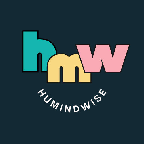 Logo showing letters hmw in teal yellow and pink respectively with the text humindwise curved into a smile underneath the letters